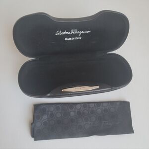 Salvatore Ferragamo Italy Black Silver Sunglasses Glasses Clamshell Case